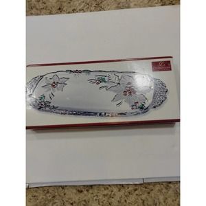 Mikasa Crystal Christmas Serving tray 15.5" long Holiday Bloom